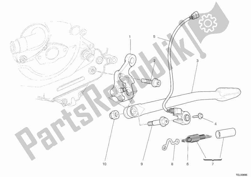 Alle onderdelen voor de Zij Stand van de Ducati Streetfighter S 1100 2012